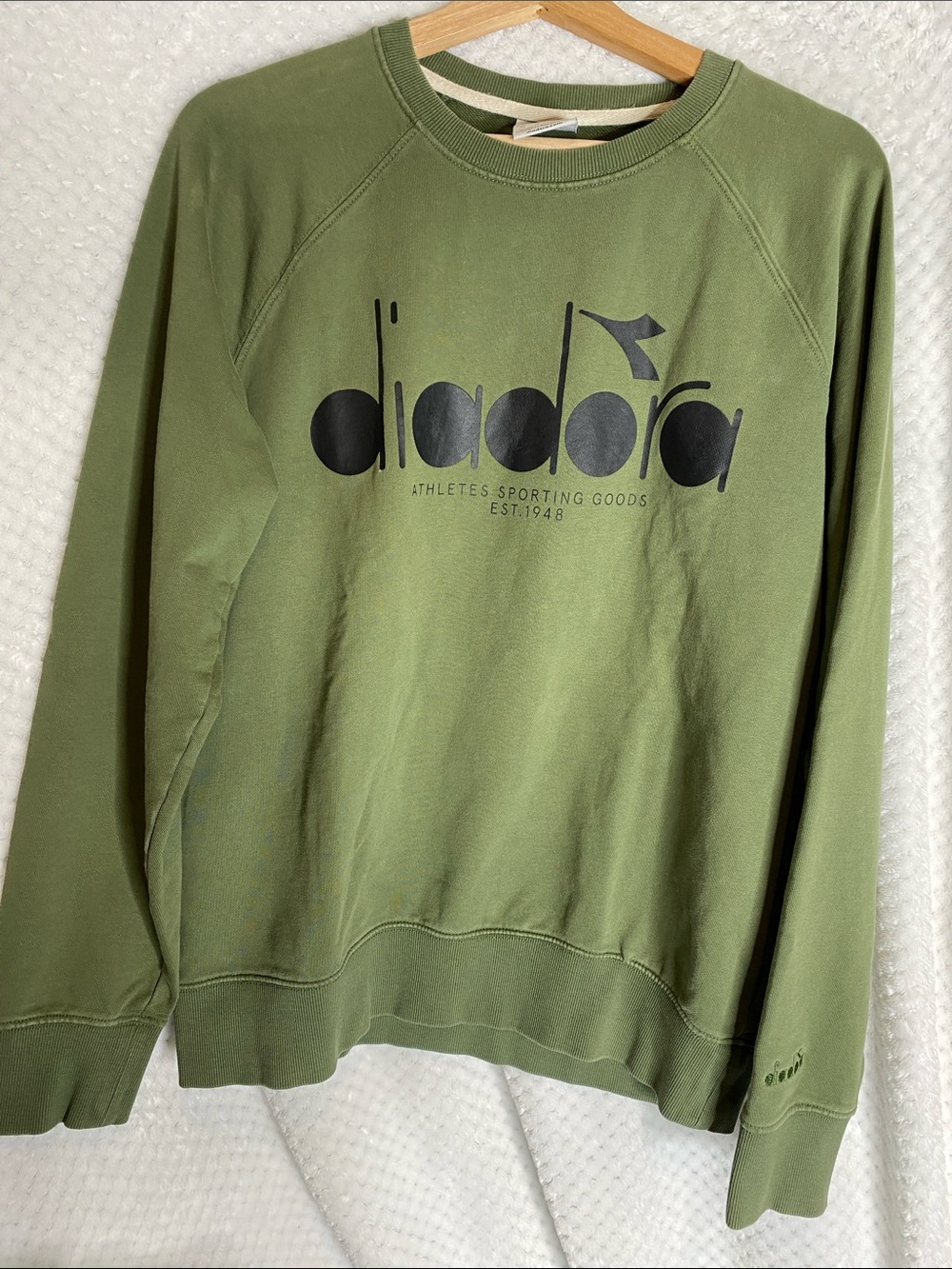 Diadora Olive Army Green Logo Crewneck Pullover Sweatshirt
